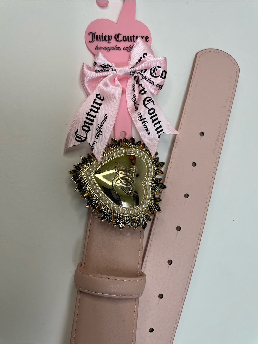 Juicy Couture Blush Pink Belt with Gold Jeweled Heart Buckle L/XL - Picture 2 of 5